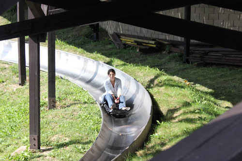 Slow ride down the slide.